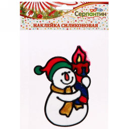 Цена за 4шт. Наклейка на стекло 15*18 см,"Снеговичок со свечой"