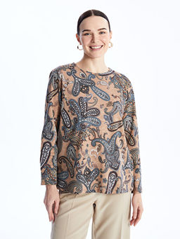 Bisiklet Yaka ?i?ekli Uzun Kollu Kad?n Bluz