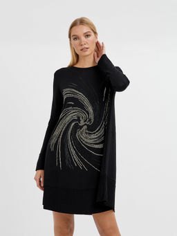 платье черное длины миди с изображением из страз - Glenfield фото 3