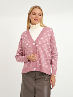 кардиган женский розовый с пуговицами и с принтом