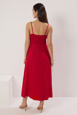 TRENDYOLMILLA K?rm?z? Duz Duz Kesim Gipeli Maxi Dokuma Elbise TWOSS25EL00626 фото 4