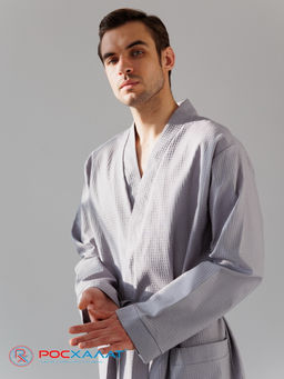 Мужской вафельный халат с планкой серый В-03 (20) - Росхалат фото 11