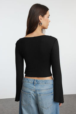 Trendyolmilla Kahverengi Anvelop Triko Gorunumlu Ispanyol Kol Regular/Normal Kal?p Orme Bluz TWOAW25BZ00151  фото 4
