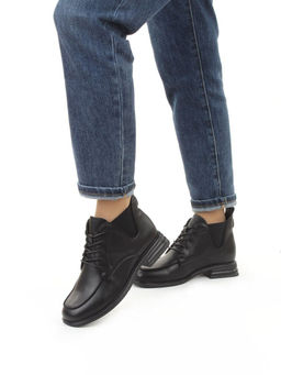 01-M43-23 BLACK Ботинки демисезонные женские (натуральная кожа, байка)