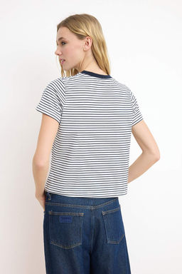 Lacivert Cizgili Regular/Normal Kal?p Nak?sl? Tok %100 Pamuk Orme T-Shirt TWOSS26TS00017 - Trendyolmilla фото 6