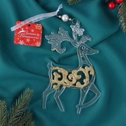 Цена за 2 шт. Ёлочная игрушка Зимнее волшебство. Олень - узорный блеск, 10.717.7 см, прозрачно-золотой  фото 7