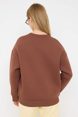 Teen Kahverengi Bask?l? Oversize/Genis Kal?p Kal?n Ici Polarl? Orme Sweatshirt TWOAW26SW00152 - Trendyolmilla фото 4