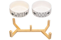 Набор 2 мисок для домашних питомцев 450 мл 28*14,5*6,5 см, с бамбуковой подставкой, белая - Elan gallery фото 6