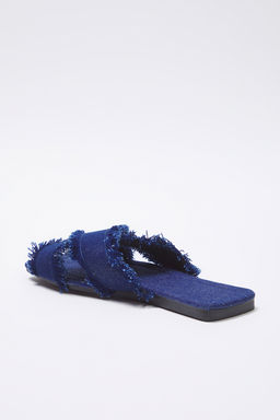Trendyol Shoes Ekru Puskul Detayl? Denim Capraz Bantl? Kad?n Terlik TAKSS25TE00043 - Trendyolmilla фото 4