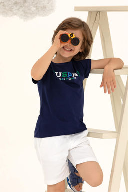 Детская темно-синяя футболка с круглым вырезом Неожиданная скидка в корзине