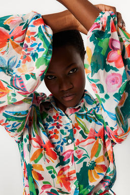 Cok Renkli Cicek Desenli Belden Ac?lan Mini Astarl? Sifon Ucus Ucus Dokuma Elbise TWOAW24EL00841