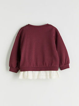 Bisiklet Yaka ?i?ek Aplikeli K?z ?ocuk Sweatshirt