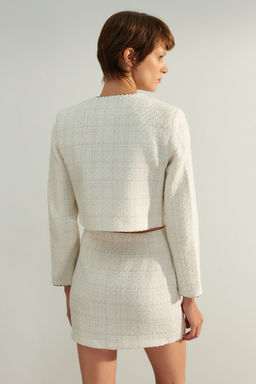 Limited Edition Ekru Crop Dokuma Ceket TWOAW24CE00122 - Trendyolmilla фото 6