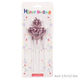 Свеча 4 штуки Сердце набор / GT-6pink /уп 24/360/ розовая