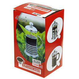 Френч-пресс корпус из нержавеющей стали "Решетка" 1000мл, д9,6см h23см, стеклянная колба, в подарочной коробке (Китай)