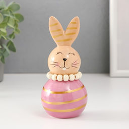 Фигурка керамика Зайка-неваляшка с полосками, бежево-сиреневый, 6.3?6.3?13.3 см