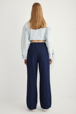 Koyu Mavi Pileli Yuksek Bel Wide Leg Jeans TWOSS25JE00040 - Trendyolmilla фото 5