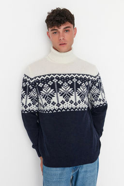 TRENDYOL MAN Indigo Regular Yunlu Bal?kc? Yaka Etnik Triko Kazak TMNAW22KZ0296 - Trendyolmilla фото 27
