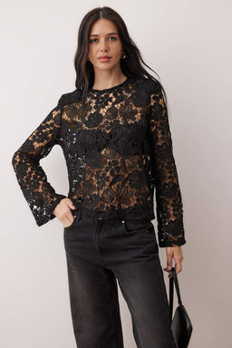 Siyah Vatka Detayl? Dokuma Gupur Bluz TWOAW26BZ00336