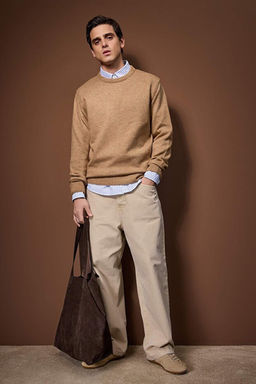 Bej Oversize/Geni_ Kesim Bisiklet Yaka Kazak TMNAW26KZ00012