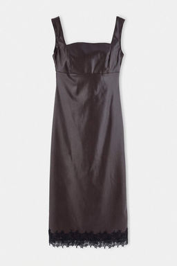 Kahverengi Bodycon/V_cuda Oturan Kare Yaka Maxi Suni Deri Dantel Detayl_ _rme Elbise TWOAW27EL00059
