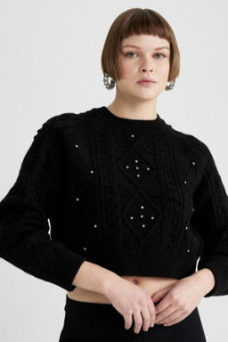 Crop Bisiklet Yaka Triko Kazak