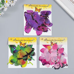 Цена за 2 шт. Наклейка пластик «Бабочки ассорти», набор 12 шт.: 12 см; 10 см; 8 см; 6 см; 4 см, МИКС