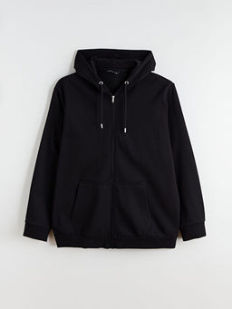 Kap??onlu Uzun Kollu Erkek Kal?n Fermuarl? Sweatshirt