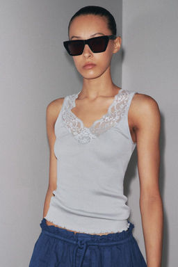 LACE RIBBED T-SHIRT - Zara фото 14