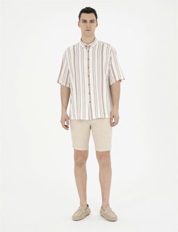 Kahverengi Slim Fit Keten Kar___ml_ Dokuma _ort