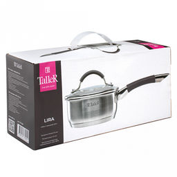 Ковш из нержавеющей стали Lira 0,9л, д14см, h6,8см, s0,5мм, дно д12см, s4мм, стеклянная жаропрочная крышка, стальной обод, пароотвод, силиконовые вставки коричневого цвета, капсулированное дно, полировка внешняя - матовая, внутренняя - матовая, мер - Домашняя мода фото 7