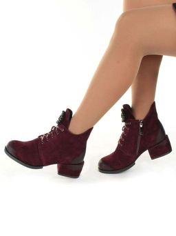 04-R181-3 BURGUNDY Ботинки зимние женские (натуральная замша, натуральный мех) - Фабричный китай фото 4