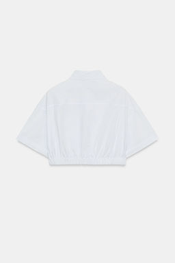 CAMISA CROP POPEL?N RAYAS / Azul / Blanco