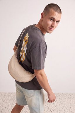 Antrasit Oversize/Geni_ Kesim S_rt Aslan Bask_l_ %100 Pamuk T-Shirt TMNSS25TS00117 - Trendyolmilla фото 2