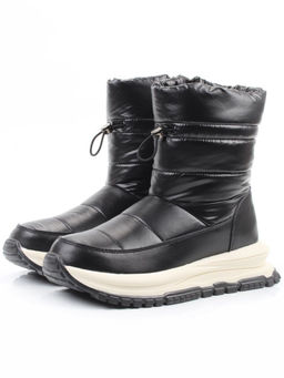 02-WA010-1M BLACK Сапоги "Дутики" зимние женские (натуральная кожа, курточная ткань, 100% шерсть)