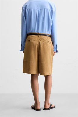 PLEATED SUEDE LEATHER BERMUDA SHORTS - Zara фото 3