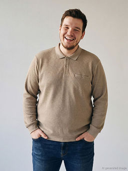 B?y?k Beden Polo Yaka Erkek Sweatshirt