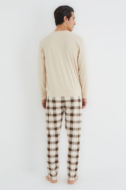 TRENDYOL MAN Bej Regular Fit Ekose Orme Pijama Tak?m? TMNAW25PT00058 - Trendyolmilla фото 5