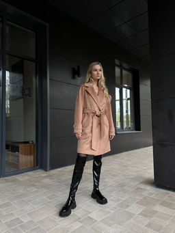 Пальто женское демисезонное 22970 (кэмел/ворсовая ткань)