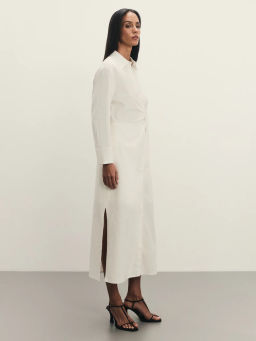 Платье из льна и хлопка с декоративной пряжкой / Zarina  фото 6