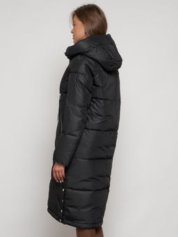 Пальто утепленное с капюшоном зимнее женское черного цвета 13816Ch - Visdeer фото 9