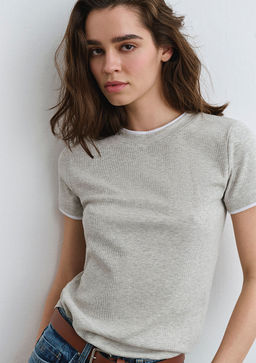 Beyaz Biyeli Gri Tisort - Mavi фото 2