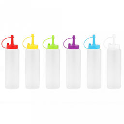 Бутылка для масла и соуса пластмассовая 350мл, д5,5см h20,5см, цветная пластмассовая крышка с колпачком в ассортименте: белый, желтый, салатовый, красный, сиреневый, бирюзовый (Китай) - Домашняя мода фото 7