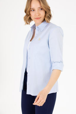 Женская голубая базовая рубашка с длинным рукавом - U.s. polo assn фото 2