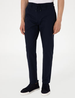 Lacivert Carrot Fit Keten Kar___ml_ Beli Lastikli Ba_c_kl_ Kanvas Pantolon