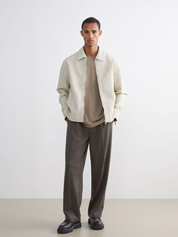 Standart Kal?p G?mlek Yaka Erkek Deri G?r?n?ml? Ceket