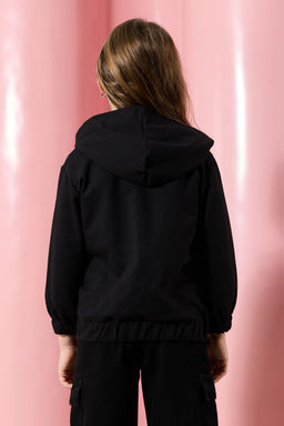 Siyah Melanj Unisex Kapusonlu Pamuklu Fermuarl? Orme H?rka TKDAW25HI00001