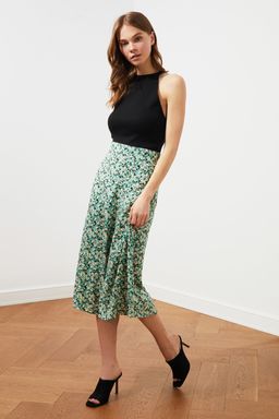 TRENDYOLMILLA Siyah Y?rtmac Detayl? Cicek Desenli Viskon Kumasl? Midi Dokuma Etek TWOSS20ET0230 фото 12