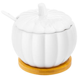 Сахарница 350 мл 10,8*10,8*10 см "Тыква" с ложкой на дерев. подставке, фарфор