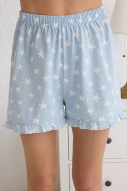 Trendyolmilla Mavi %100 Pamuklu Y?ld?z ve Puantiye Desenli F?rf?rl? Sortlu Orme Pijama Tak?m? THMSS25PT00086  фото 5